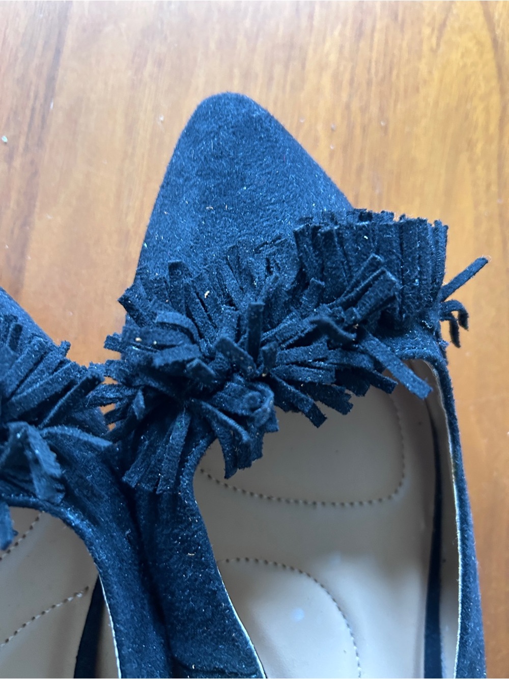 Lane Bryant Black Suede Pointed-Toe Fringe Loafers Women’s 11 W